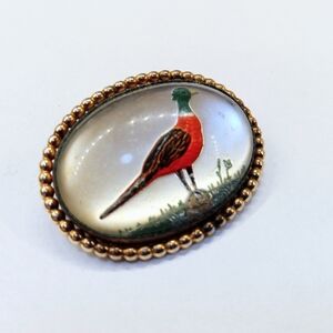 Vintage Pheasant Intaglio Glass WRE W. E. Richards Company G.F. Brooch
